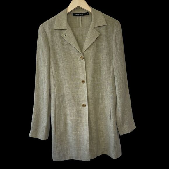 Emanuel Ungaro Tan Three Button Long Blazer Jacket Sz 4 - Picture 1 of 7
